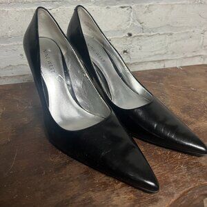 Nine West BLACK LEATHER HEELS 6 SHOES Pumps